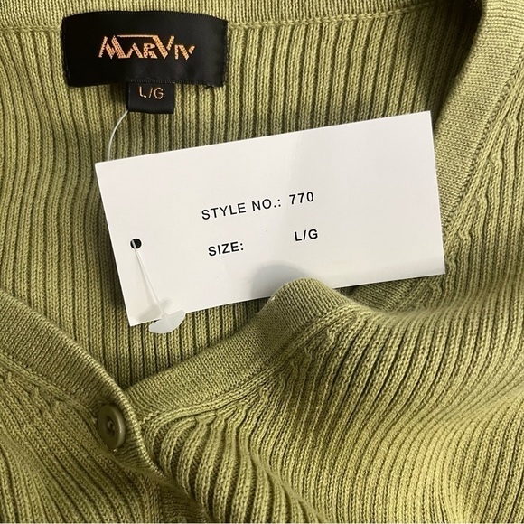 VINTAGE Marviv pullover knit sweater ribbed v-neck cap sleeve chartreuse size L - Picture 9 of 11